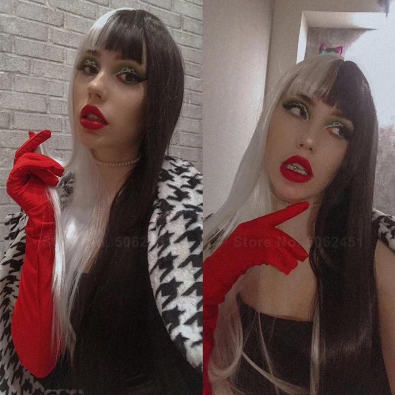 Женский парик для сцены белый черный розовый готический двухцветный с длинными