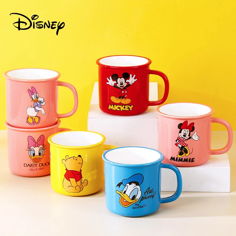 Disney-taza de cereales para el desayuno para niños, vaso de cerámica con dibujos animados de Mickey, Minnie Mouse, Pato Donald, Daisy, Winnie The Pooh