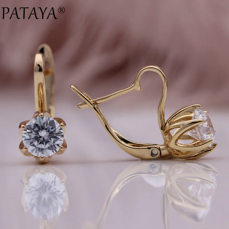 Серьги-подвески PATAYA из розового золота 585 пробы женские простые белые