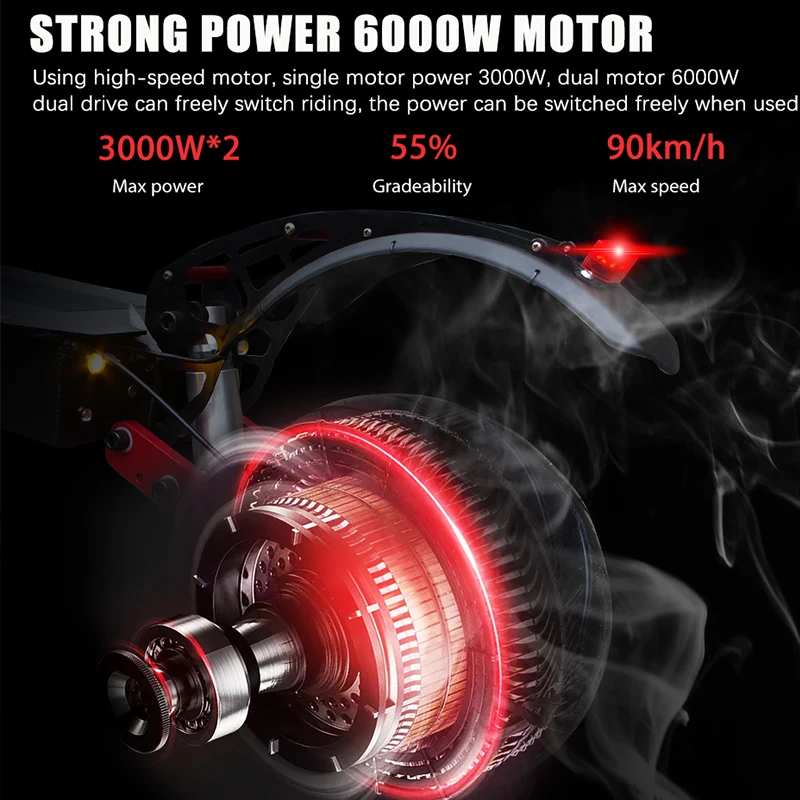 Kaufen 13 Zoll Reifen Elektrische Roller 6000W E Roller Dual Motoren Motorrad 90 Km/h Geschwindigkeit 100km 60V Batterie Escooter Folding Öl Braka