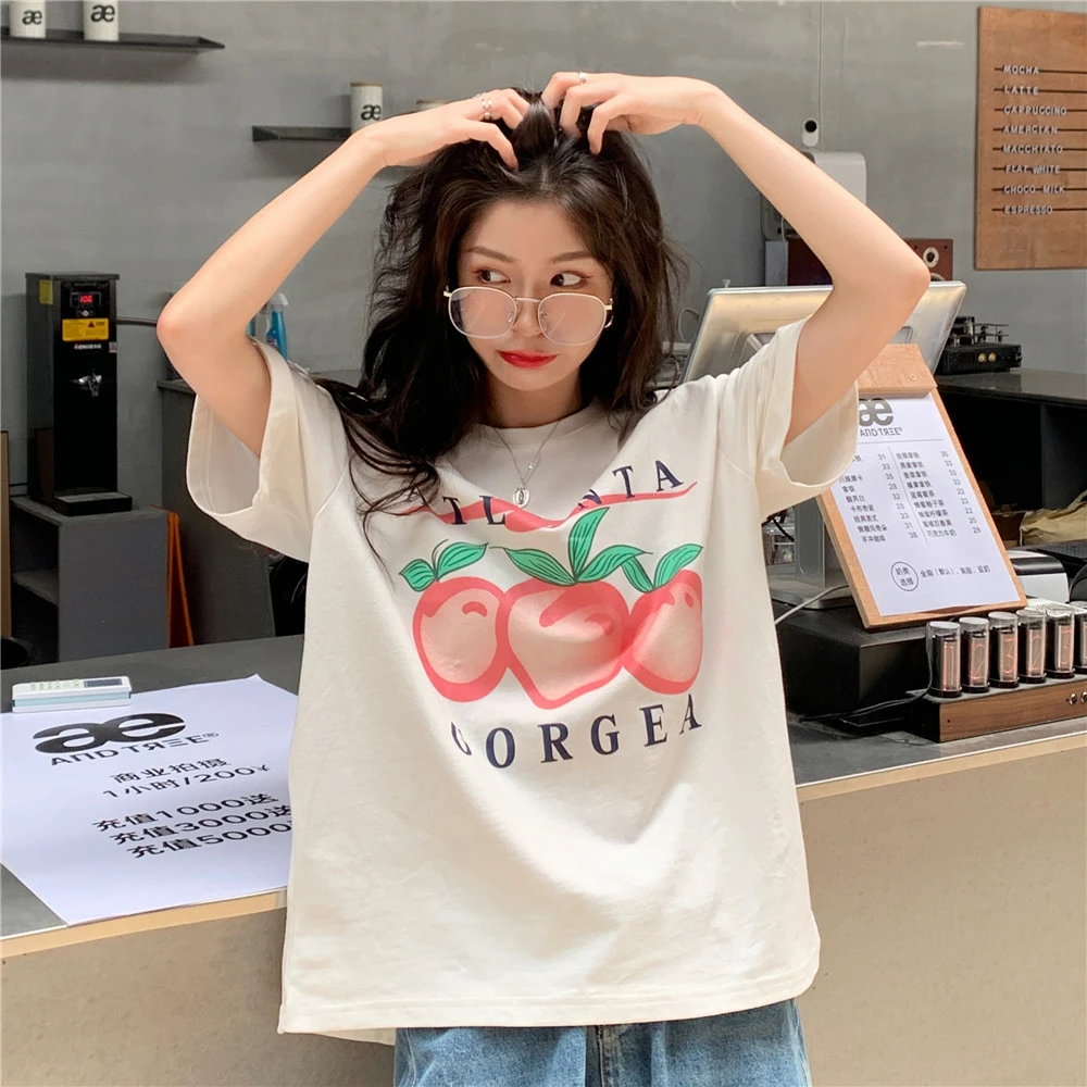 

YTX1814 women new summer net red Korean version loose big version student wild short-sleeved T-shirt