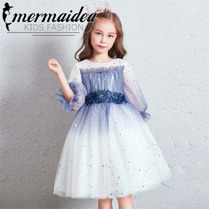 Весенне-осеннее Сетчатое платье принцессы расшитое блестками для дня рождения
