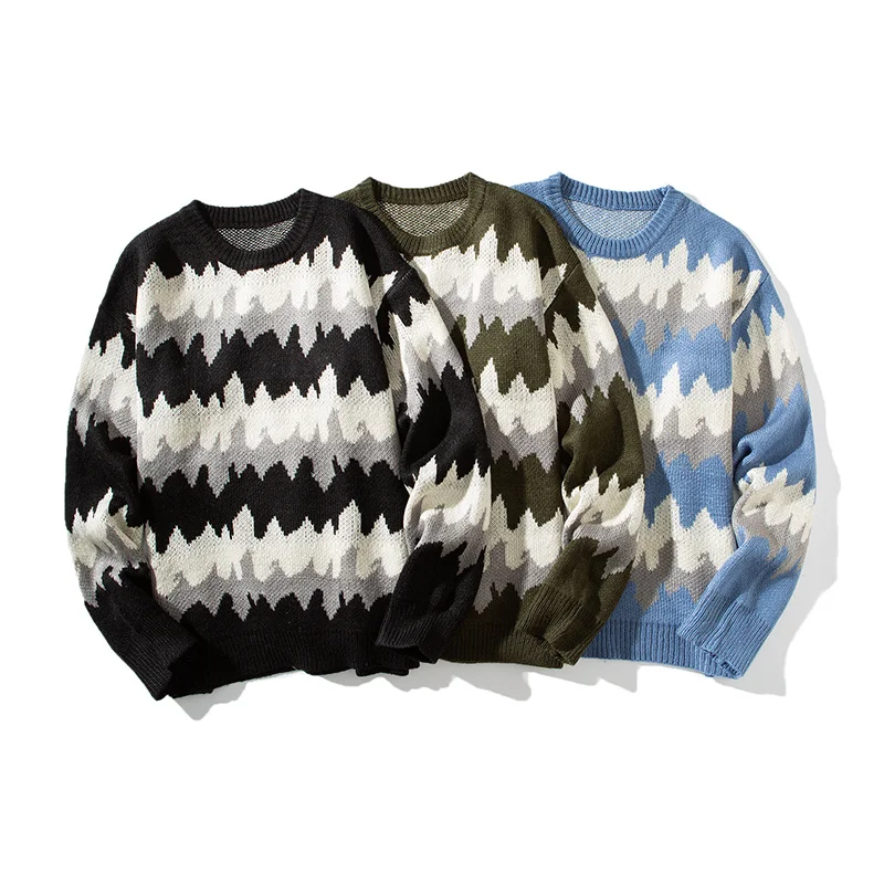 Мужской свитер в уличном стиле ретро с волнистым узором Осень-зима 2021 новый