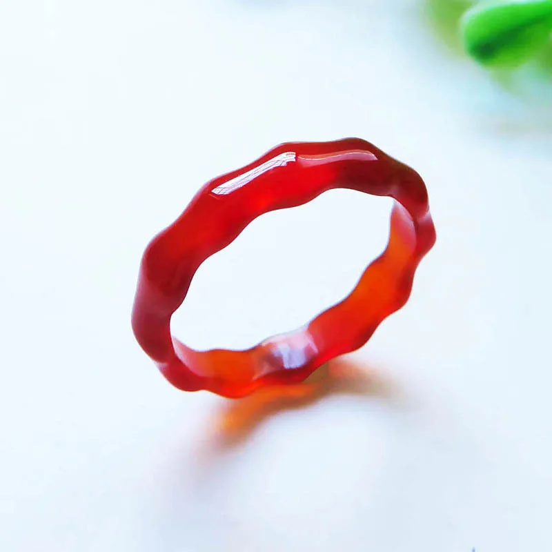 Кольцо из бамбука с нефритом красным агатом 3 мм | Украшения и аксессуары