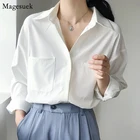 Блузка женская шифоновая с отложным воротником и карманами, белая рубашка с длинным рукавом, свободного покроя в офисном стиле, весна 6068