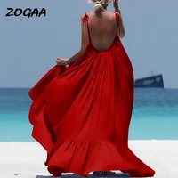 zogaa boho maxi dress women spaghetti strap backless long dress sexy summer party bohemian beach dresses vestidos robe femme