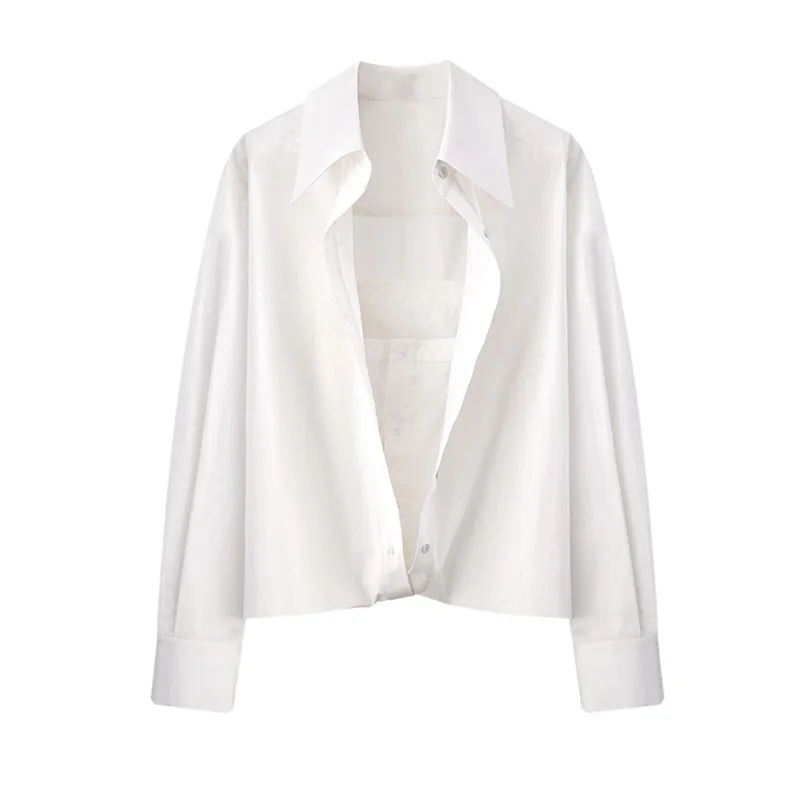 

DEAT 2021 New Summer Fashion Women Clothes Single Breasted White Shirt Turn-down Collar Full Sleeves Short Blouse WR18500L