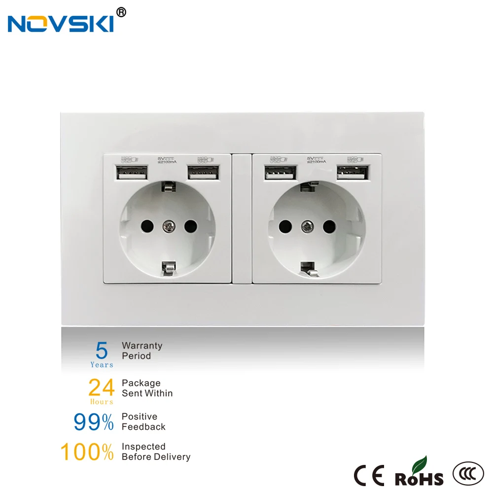 NOVSKI 2 Gang настенная розетка с двойной розеткой USB 2.1A корпуса Электрическая Schuko