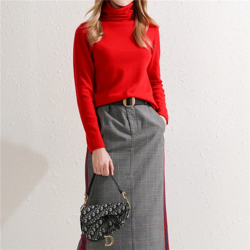 

100% Wool Spring And Autumn New Women's Pullover Knitted Sweater Turtleneck Korean Fashion All-Match Long-Sleeve Bottoming Shirt
