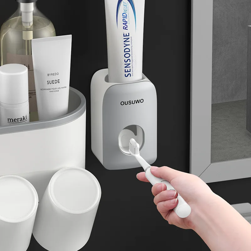 

Toothbrush Holder Multifunctional Wall-mounted Storage Box Space-Saving Toothpaste Squeezer Set Drawer Toothbrush Storage Rack