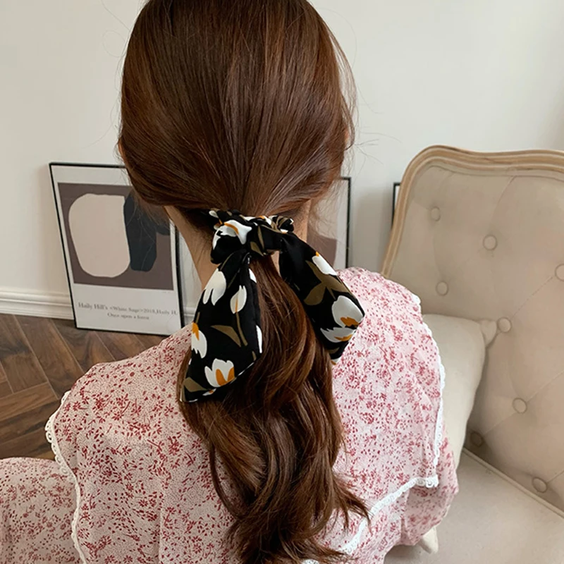 

New Chiffon Bowknot Elastic Headband For Women Girls Scrunchies Women Headband Hair Ties Lady Ponytail Holder Hair Accessory