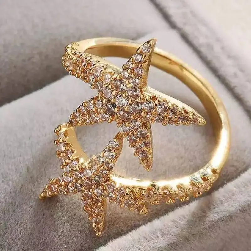 

OIMG 2021 popular new style copper inlaid zircon starfish retro style ladies fashion ring classic high-end jewelry best gift