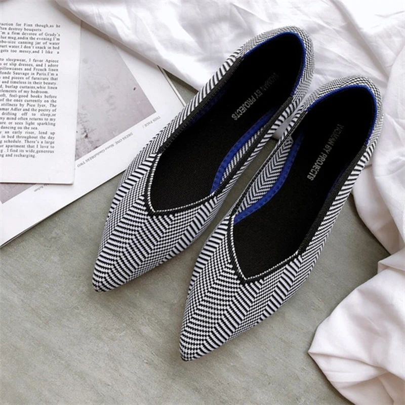 Casual Women's Flat Shoes Female Boat Shoes Shallow Mouth Pointed Ballet Shoes Brand Knitted Maternity loafers Women Zapatos De