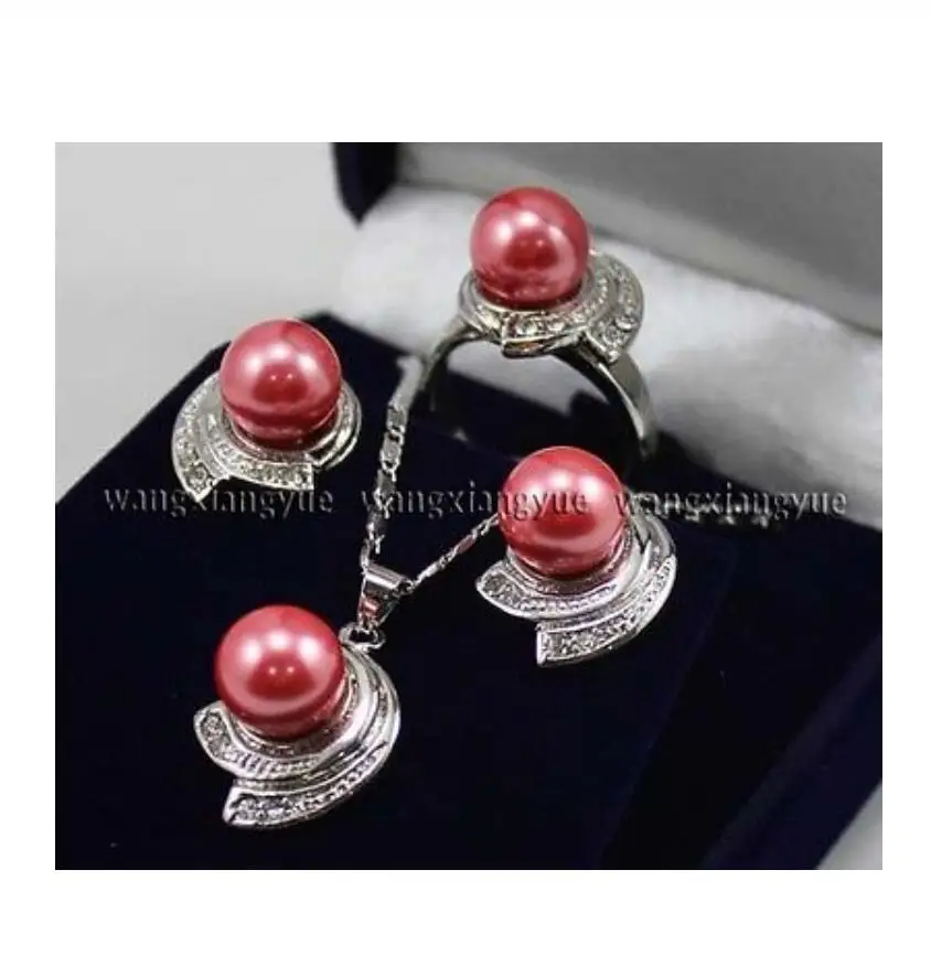 Розовая роза жемчужные серьги в виде ракушек из южного моря кольцо и ожерелье