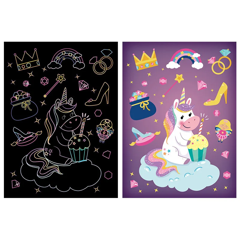 9 шт./компл. Magic Цвет Радуга (динозавр/Единорог мультфильм царапина бумага для