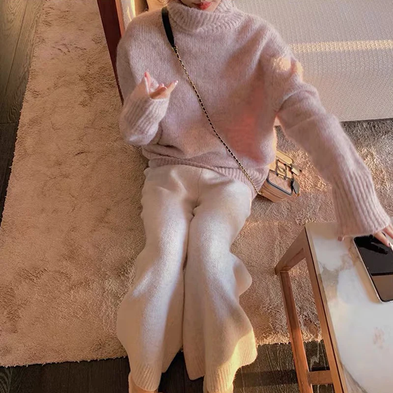 

Knitted Sweater Women 2020 Autumn Winter Korean Mink Fur Cashmere Turtleneck Long Sleeve Pullover Female Jumper Knitwear