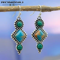 rongyu retro plated silver color dragon crystal turquoise earrings european and american fashion jasper green diamond earrings