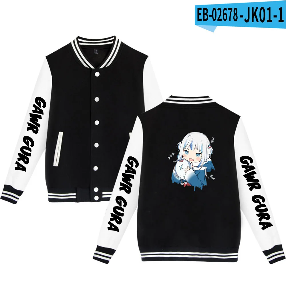 

2020 Autumn And Winter New Gawr Gura Loose Plus Size Cardigan Jacket Couple Baseball Uniform