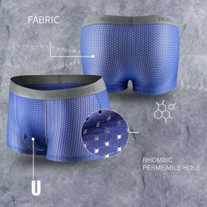 Дышащий шелк светло голубого цвета сетка мужское нижнее белье полые тонкие