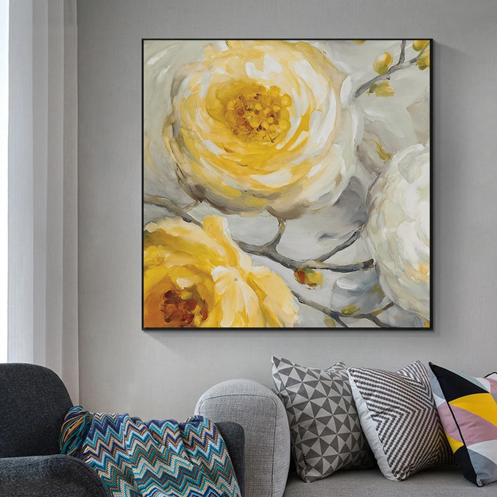 

New Modern Yellow Flowers Canvas Painting Abstract Graffiti Wall Picture Posters and Prints For Living Room Home Decoration Gift