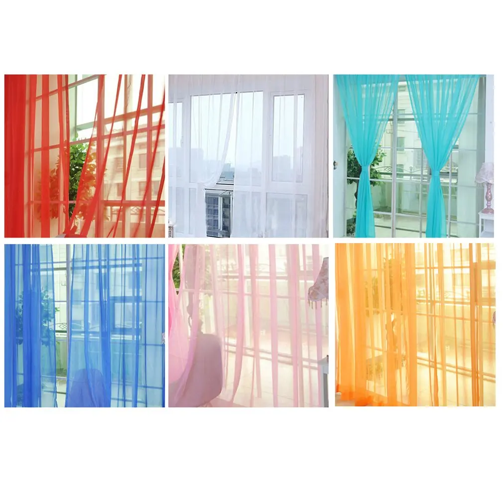

Fashion Simple Solid Colors Tulle Door Window Curtain Washable Drape Panel Sheer Scarf Valances Translucent Design