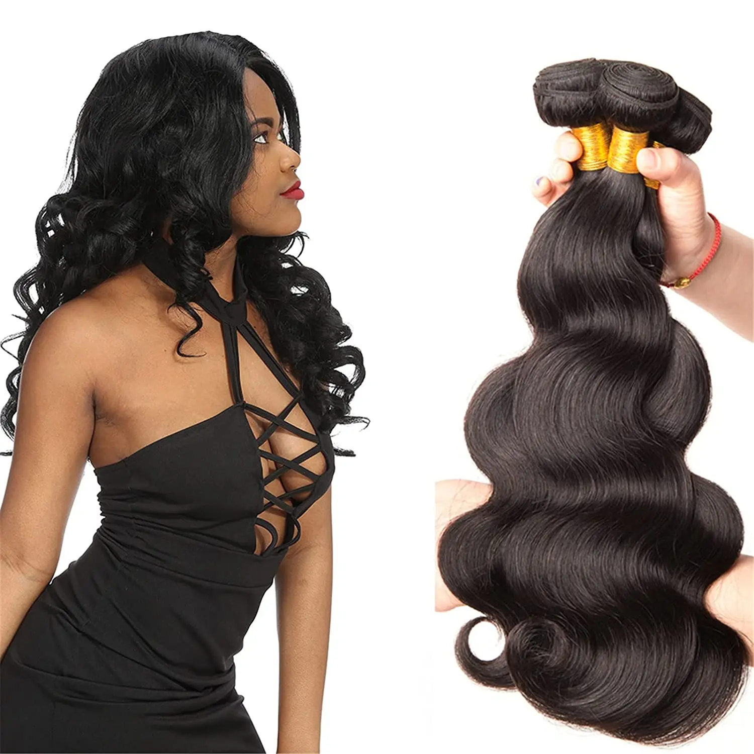 

Body Wave Human Hair Bundles for Women Loose Deep Wave Brazilian Hair with Lace Closure Natural Wavy Wig Hair Extensions