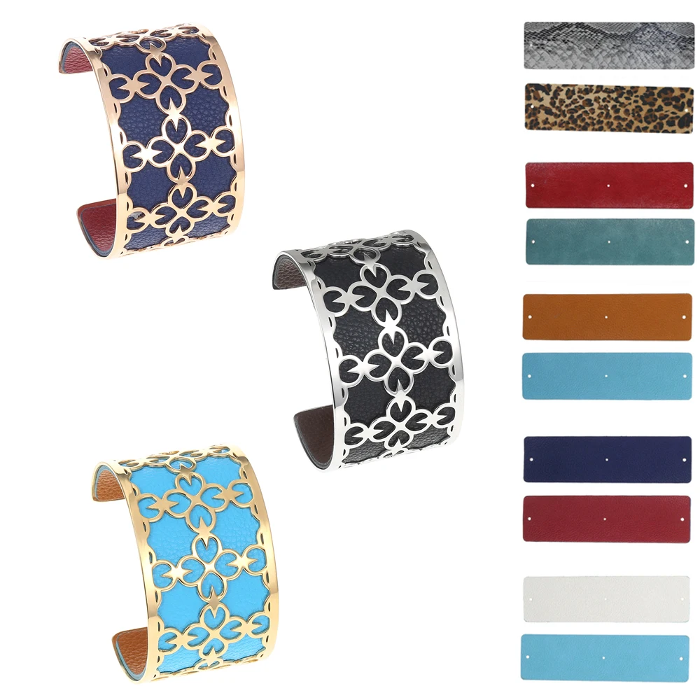 

Yoiumit Cuff Bracelet Women Arm Stainless Steel Bracelets Bijoux Femme Manchette Reversible Leather Pulseiras