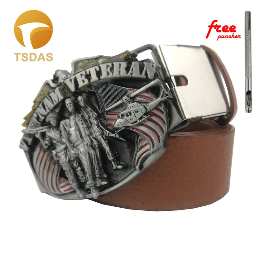 Мужской ремень с пряжкой ширина 4 см серебристый кожаным ремешком для ветеранов