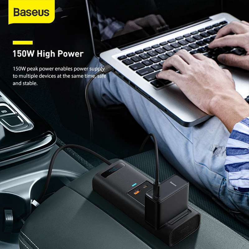 Автомобильный инвертор Baseus 150 Вт DC 12 В к AC 220 Авто конвертер USB Type C быстрая зарядка