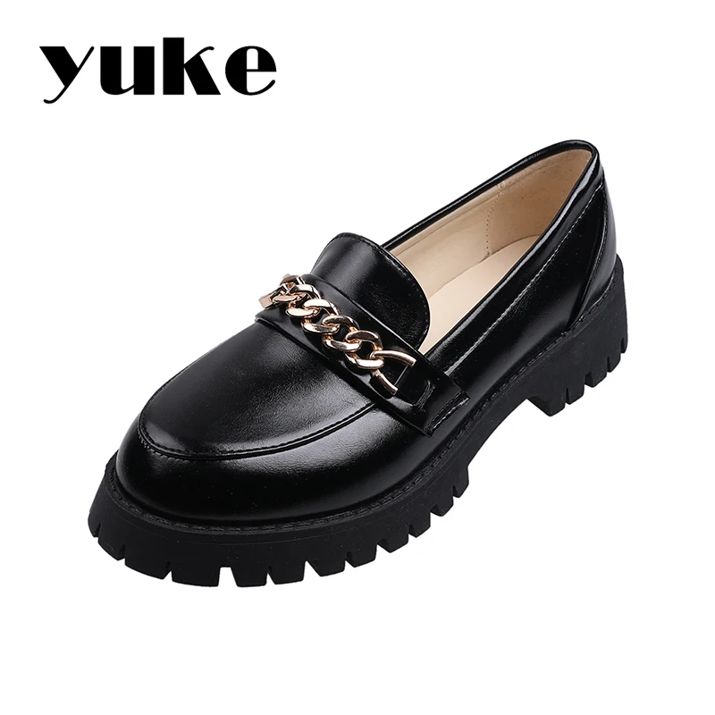 

YUKE Women Fashion Casual Slip-on Breathable Chain Shoes Ladies British Style Elegant Soft Dress Leisure Rounted Toe Loafers