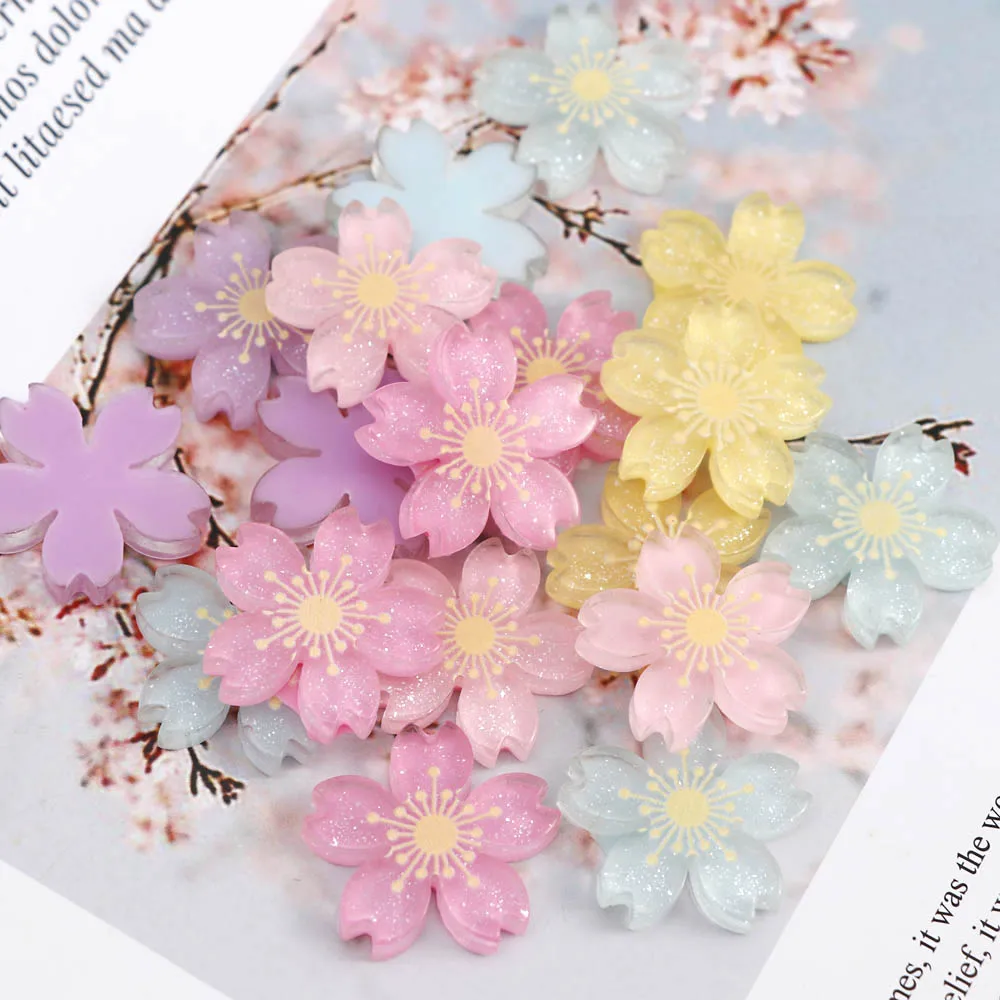 20pcs beautiful diy mix color cherry blossoms resin flatback embellishment accessories scrapbooking crafts phone decoration 26mm free global shipping