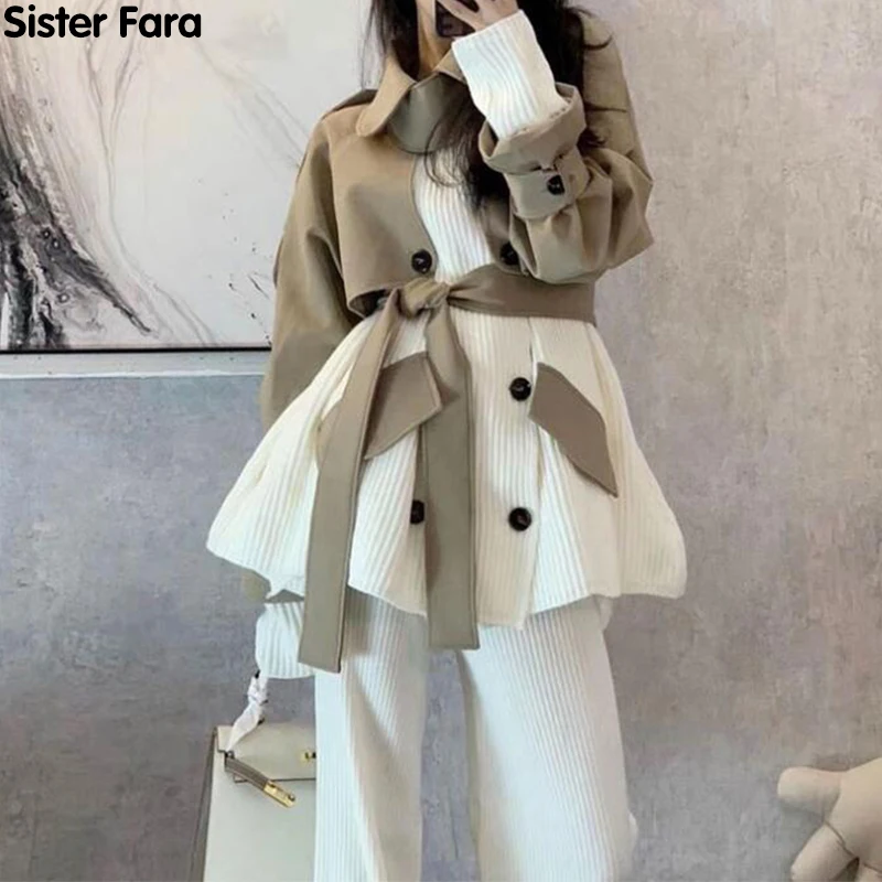 Женская вязаная куртка в стиле пэчворк Sister Fara, элегантная двубортная Свободная Повседневная офисная куртка для весны, 2022 - изображение