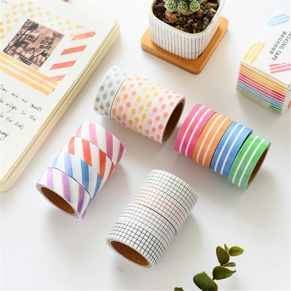 

4pcs/Set Grid Striped Washi Tapes Adhesive Masking Tapes DIY Scrapbooking Dairy Photo Album Stickers Kawaii Stationery