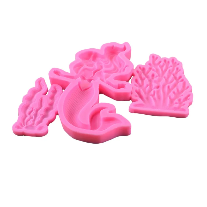 

Seaweed mermaid coral silicone mold Homemade Chocolate Fondant DIY mousse cake decoration Dry pisces clay mold Kitchenware