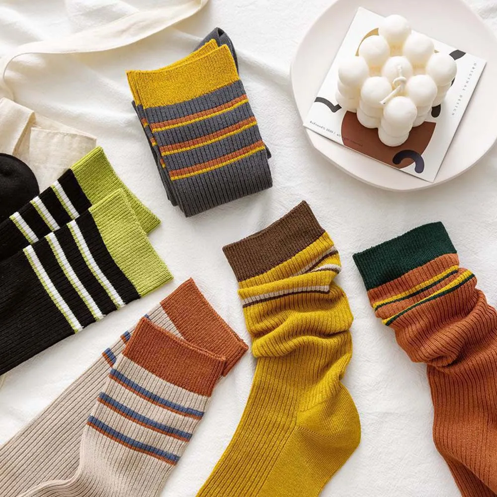 

Fashion Women Socks 2020 Autumn New Personality Striped Long Women Cotton Socks Happy Comfortable Brief Wild Motion Socks Women