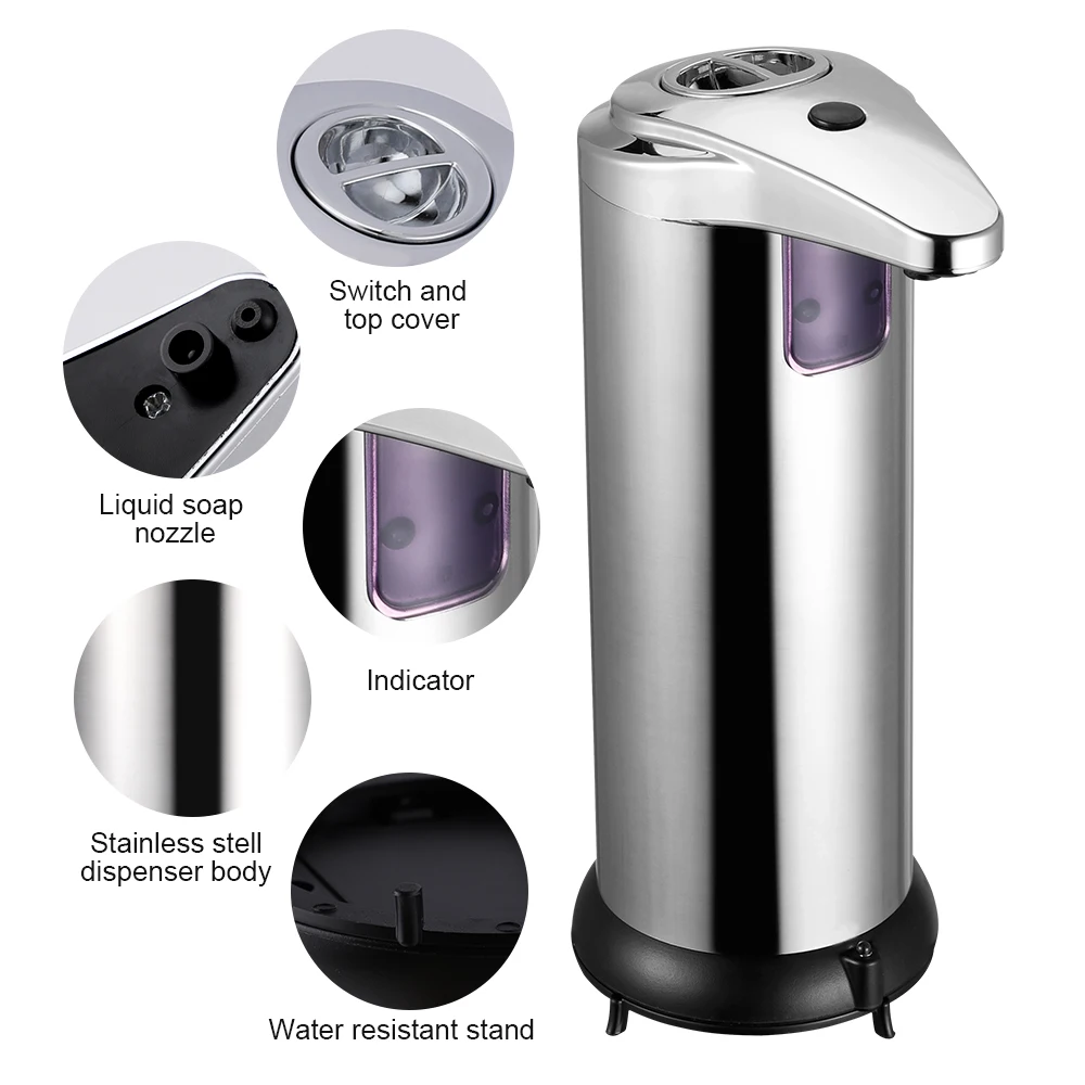 

250ML Automatic Gel Dispenser Hand Induction Touchless Gel Dispenser with IR Sensor Stainless Steel Container