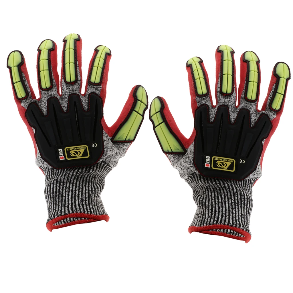 

Cut Impact Resistant Work Safety Gloves Anti-Vibration High Visibility Mitts Red/Black