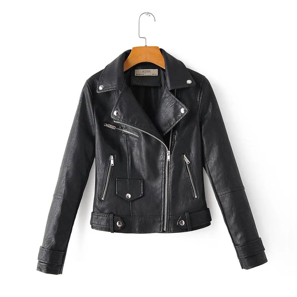 

New Pu Leather Jacket Women Fashion Bright Colors Black Motorcycle Coat Short Faux Leather Biker Jacket Soft Jacket Female Pink