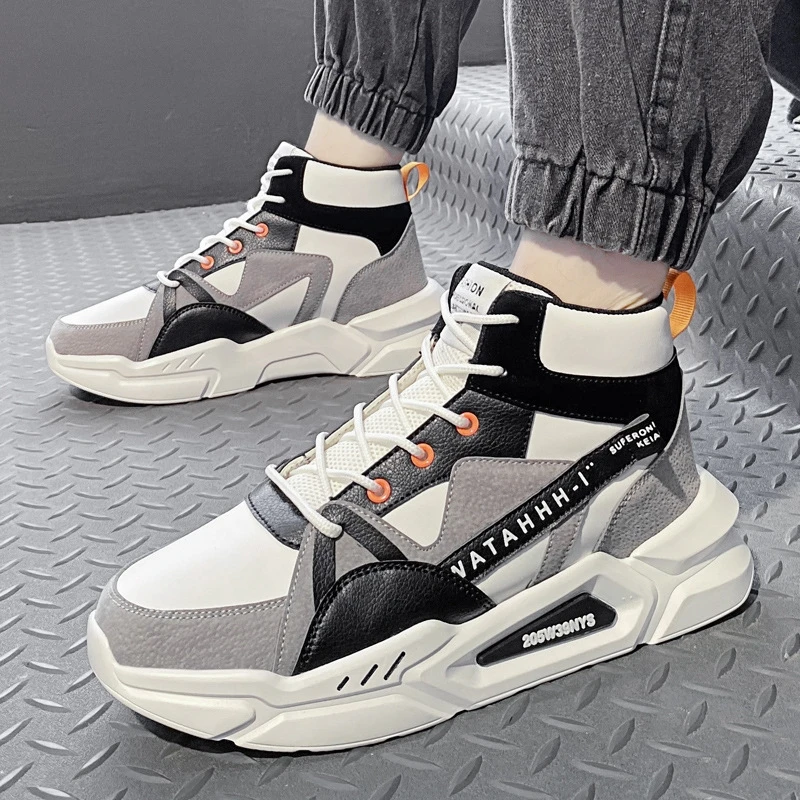 

High Top Sneakers Men Hard-wearing Platform Walking Shoes Chunky Sneakers Outdoor Casual Sport Shoes Lace-up Height Increasing