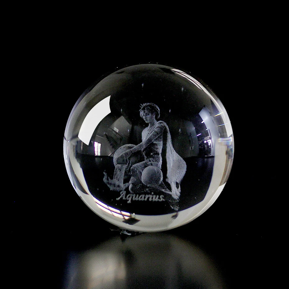 Aquarius 60 MM 3D Zodiac Sign Star Crystal Ball Laser Engraved Glass Sphere Crystal Craft Home Decor Birthday Gift Ornament - Цвет: Aquarius
