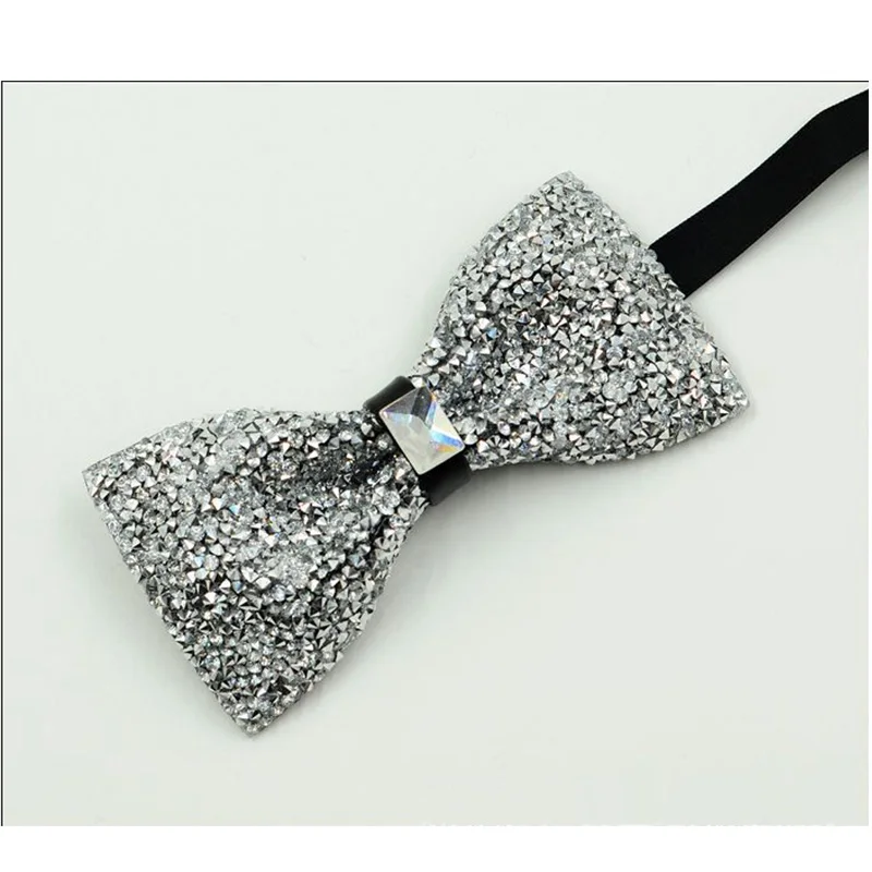 Роскошный Алмазный галстук бабочка черного цвета для мужчин стразы воротник