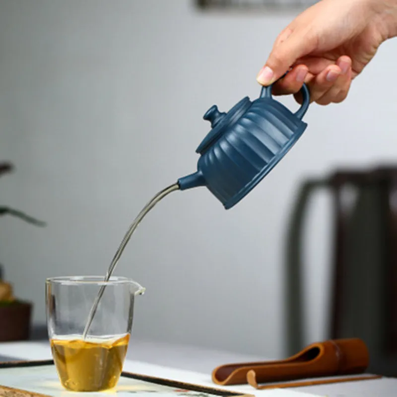 

Yixing Raw Ore Azure Clay Purple Sand Teapot Pottery Handmade Chinese Gongfu Classics Traditional Kettle Household Teaware 200cc