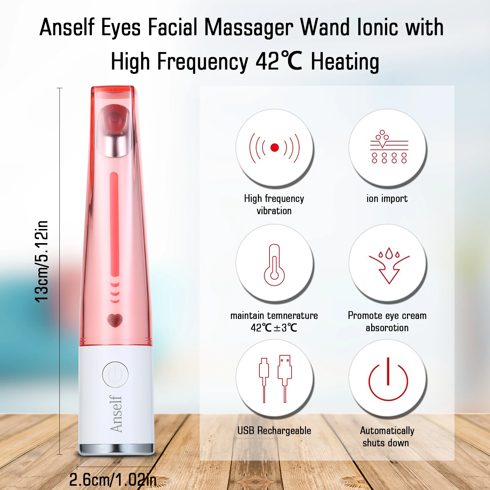 

Wand Ionic Eyes Massager Face Massage with High Frequency 42 Heated Ion Eye Massage Under Eye Bag & Dark Circles Remover Beauty