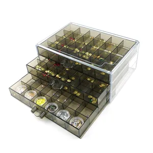 Ящик для ювелирных украшений, 72 слота, 3-х слойный пластиковый акриловый Органайзер, контейнеры для хранения инструментов сделай сам, аксессуары для ногтей, бисера, рукоделия