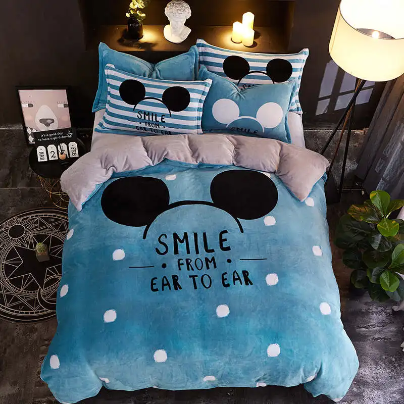 Disney bedding 2 Синий фланелевый Комплект постельного белья с Микки Маусом, двойной размер, одеяло, пододеяльник для детей, украшение для спальни, королева, зимний сезон, двойной комплект - Цвет: Disney bedding 2