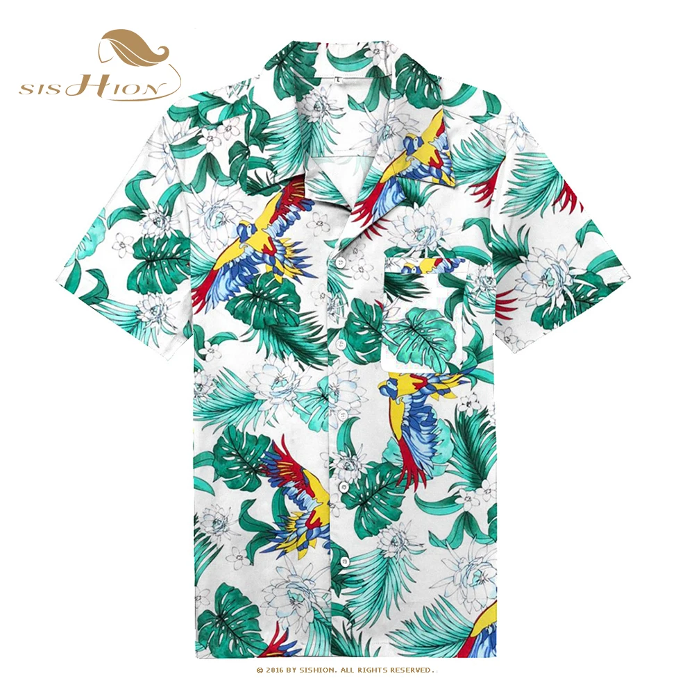 Мужская рубашка с цветочным принтом коротким рукавом и пуговицами | одежда