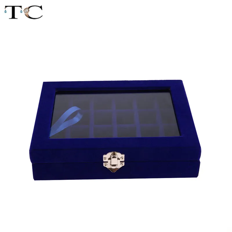 Бархатная шкатулка для ювелирных украшений с 24 ячейками и стеклянным покрытием