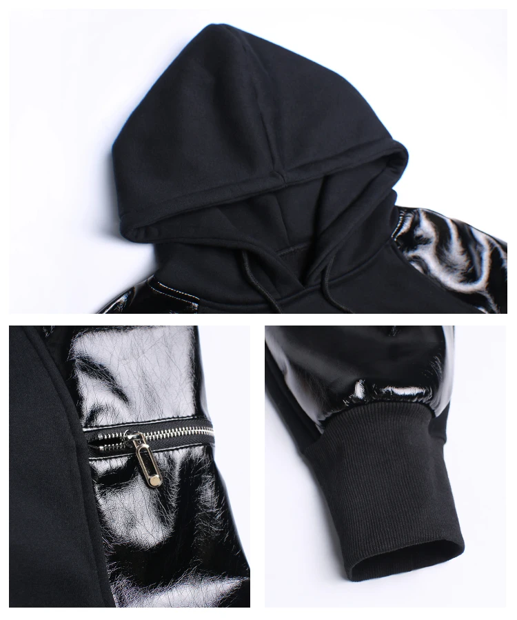 

Trendy Hoodies Hooded Women Korean Harajuku Gothic Faux Pu Leather Sweatshirt Female Lined Plush Fleece Loose Oversized Coat
