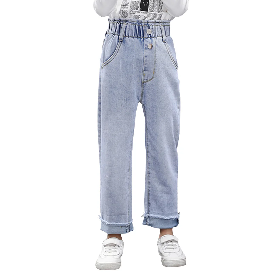 Джинсы для девочек однотонные джинсы повседневные стильные детские подростков