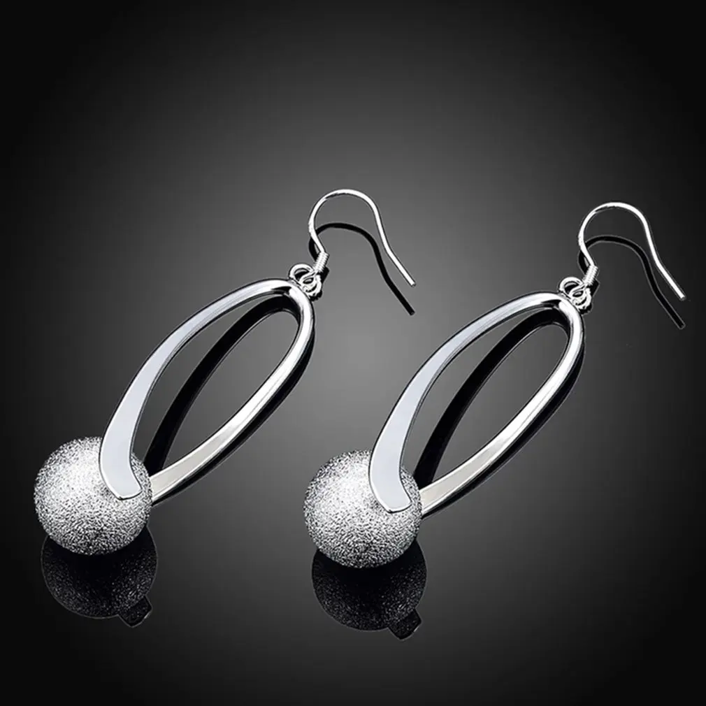 

925 Silver Jewelry Earrings Long Sanding Ball Earring For Women Wedding Jewelry Birthday Gift Anniversary Gift